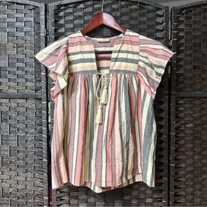 Ulla Johnson striped flutter sleeve top size 2 cotton blend